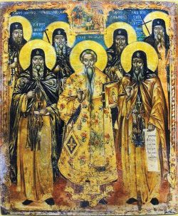 Седмь преподобных Филофеевских. Икона 1845 г. из монастыря Филофей, Афон