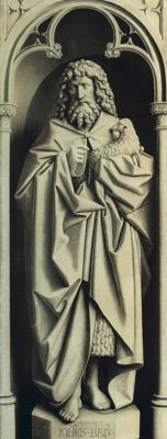 Гризайль. Ян ван Эйк. «Иоанн Креститель». Внешняя створка «Гентского алтаря». 1430–32 или 1423–32. Собор Святого Бавона (Гент)