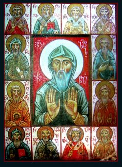 Прп. Иоанн Зедазнийский и 12 учеников его. Грузинская икона