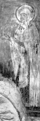 Свт. Алексий, архиеп. Новгородский. Фреска церкви Успения на Волотовом поле близ Новгорода (1380-е гг.)