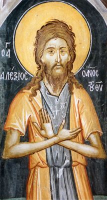 Прп. Алексий человек Божий. Фреска (XVI в.) в соборе монастыря прп. Неофита Кипрского, Кипр