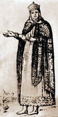 Княгиня Ирина. Фрагмент ктиторской фрески Софийского собора в Киеве (1040-е гг.) по рисунку Абрахама ван Вестерфельда (1651)