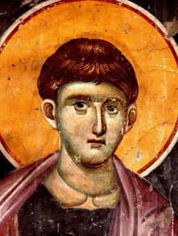 Апостол Филипп (от 12). Фреска в Успенском соборе Протатон (Протат) в Карее на Афоне. Конец XIII века. Иконописец Мануил Панселин.