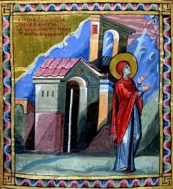 Прор. Анна, мать прор. Самуила. Миниатюра Парижской Псалтири (Византия, 1-я пол. X в.)