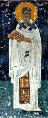 Прп. Флор, еп. Амисский. Фреска (1316-1318 г. Иконописцы Михаил Астрапа и Евтихий), монастырь Св. Георгия, Старо-Нагоричино, Македония
