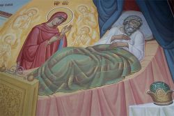 Явление Пресвятой Богородицы императору Алексею I Комнину. 1989 г. (Морошан М. и Г.). Роспись галереи. Киккский монастырь, остров Кипр.