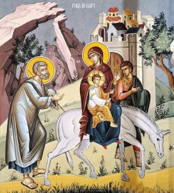 Святое Семейство. Бегство в Египет. Фреска (кон. XX - нач. XXI в.)