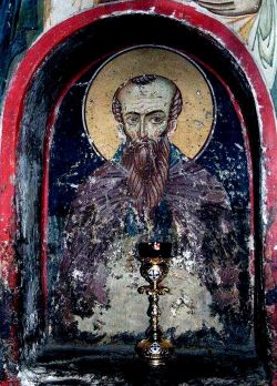 Прп. Гавриил Лесновский. Фреска церкви Архангелов Михаила и Гавриила в Лесновском монастыре, Македония (1346-1349 гг.).