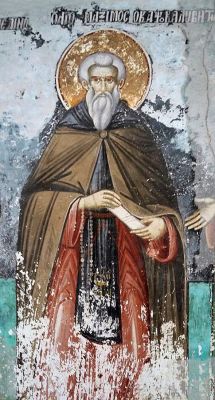 Прп. Максим Кавсокалив. Наружная роспись базилики Протата, Афон (XVIII в.)