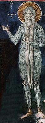 Прп. Макарий Великий. Фреска (автор Зорзис Фука, 1547 г.). Афон, монастырь Дионисиат