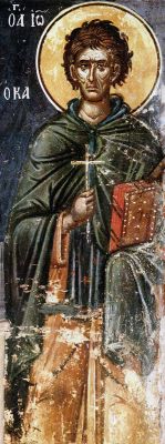 Прп. Иоанн Кущник. Фреска (1546 г.) в церкви Свт. Николая, монастырь Ставроникита, Афон
